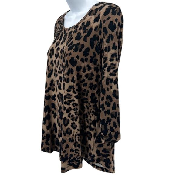 JM Collection Blouse WMNS S Brown Cheetah Top 3/4 Sleeve Pullover Crew Neck - Picture 5 of 8